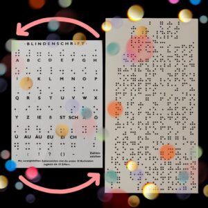 The third image shows the same thing and is also dotted with slightly transparent, colorful dots in various sizes, which, like confetti, evoke a cheerful, festive mood and represent the successful translation and transfer of the text. The colors and symbols represent the strenuous but also empathetic process of code translation. The aim is to evoke a sense of both the barrier and the beauty of communication.