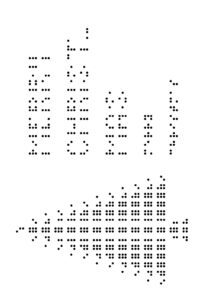 On an A5 sheet of paper, a fir tree is drawn on the left using Braille symbols.
To the right of it, the words
MERRY
CHRIST-
MAS
are written in black lettering formed from Braille dots, and underneath them, the words
merry
christmas
